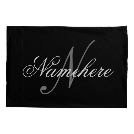 黒ユニークパーソナライズされた名モノグラム 枕カバー (裏面)