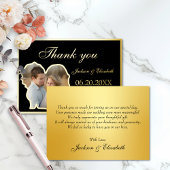 黒ユニークモダン写結婚真のサンキューカード 箔招待状