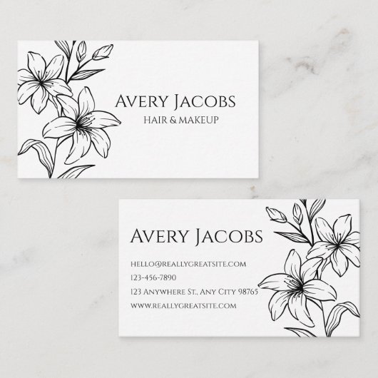 黒ユニークモダン白ボホフローラ 名刺 (正面/裏面)