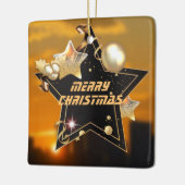 黒ユニークモダン金ゴールドメタリック星クリスマス セラミックオーナメント (左)