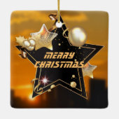 黒ユニークモダン金ゴールドメタリック星クリスマス セラミックオーナメント (裏面)