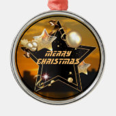 黒ユニークモダン金ゴールドメタリック星クリスマス メタルオーナメント (正面)