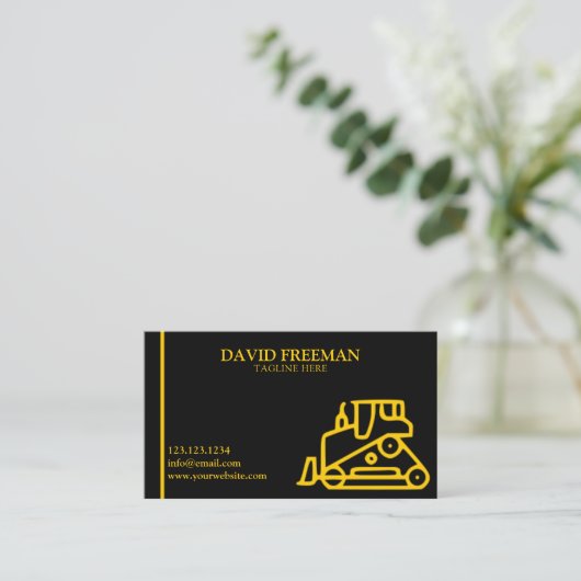 黒ユニーク建築機器ブルドーザー 名刺 (スタンド正面)