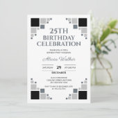 黒ユニーク灰色デジタルフレームコーナー誕生日 招待状 (スタンド正面)