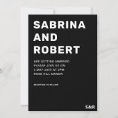 黒ユニーク白はっきりしたタイポグラフィ結婚 招待状 (正面)