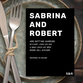 黒ユニーク白はっきりしたタイポグラフィ結婚 招待状