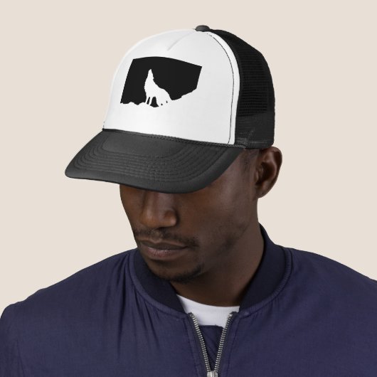 黒ユニーク白アートウルフポップ・アートのシルエット キャップ (インサイチュ)