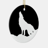 黒ユニーク白アートウルフポップ・アートのシルエット セラミックオーナメント (右)