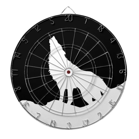 黒ユニーク白アートウルフポップ・アートのシルエット ダーツボード (正面)