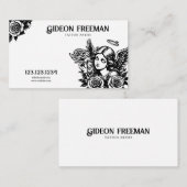 黒ユニーク白エンジェルとバラタトゥーアーティスト 名刺 (正面/裏面)