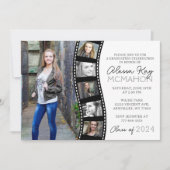 黒ユニーク白フィルムストリップ6写真卒業 招待状 (正面)