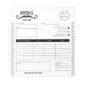 黒ユニーク白ロゴ理容師ショップ請求書 ノートパッド (正面)