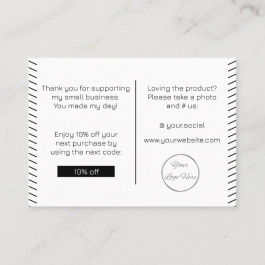 黒ユニーク白理容師店ありがとう 名刺 (裏面)