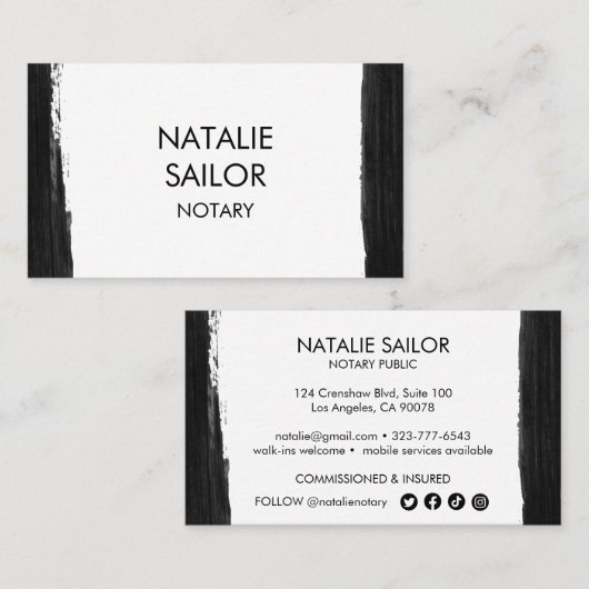 黒ユニーク筆のミニマル公証 名刺 (正面/裏面)