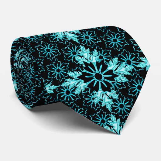 黒ユニーク色花アクアティール（緑がかった色）葉品 ネクタイ (ロール)