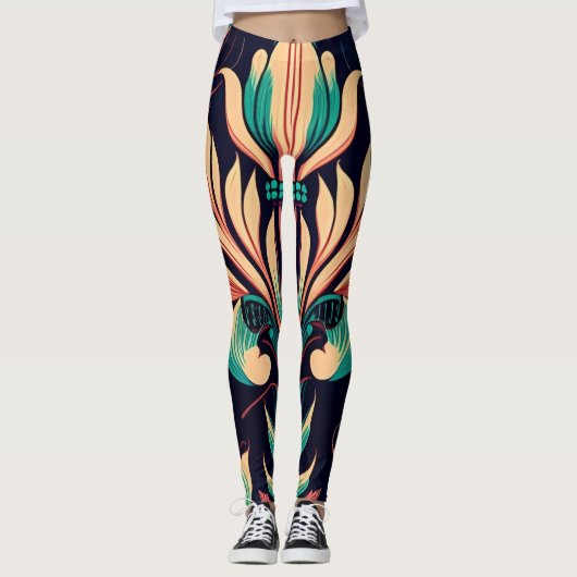 黒ユニーク花柄 レギンス (正面)