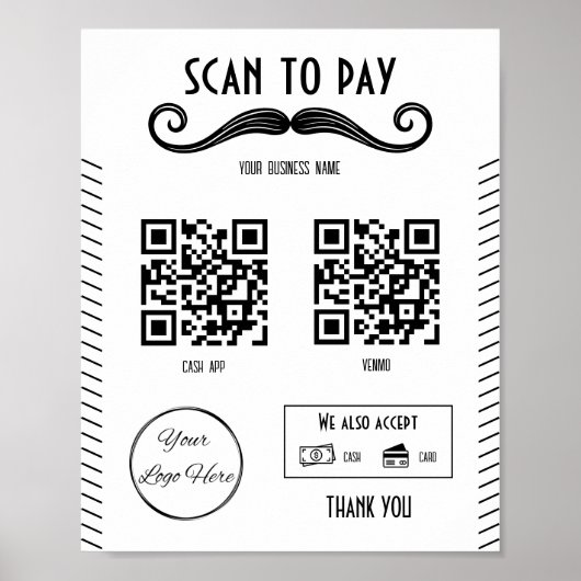 黒ユニーク2 QRコード理容師ショップスキャン支払い ポスター (正面)