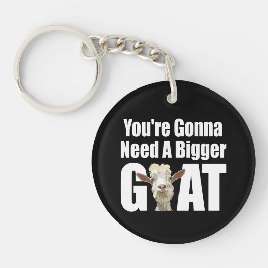 黒ユーモアのある背景の白ヤギ キーホルダー (正面)