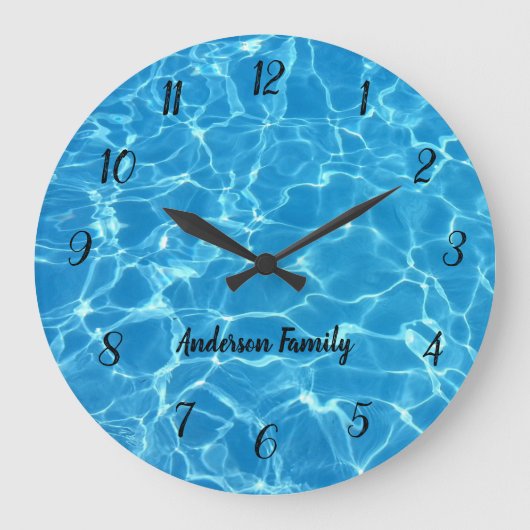 黒ラフエレガントナンバーズ海写真パーソナライズ ラージ壁時計 (正面)