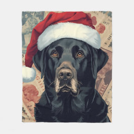黒ラブのクリスマスブランケット フリースブランケット