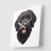 黒ラブラドゥードル犬 スクエア壁時計 (傾斜)