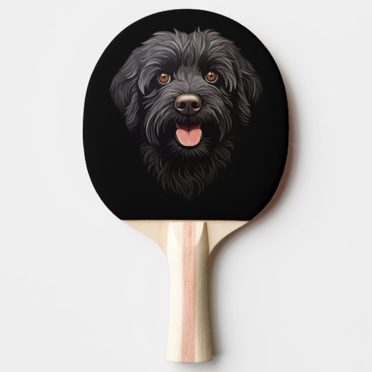 黒ラブラドゥードル犬 卓球ラケット (正面)