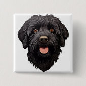 黒ラブラドゥードル犬 缶バッジ (正面)