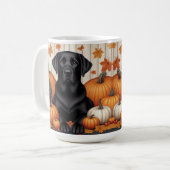黒ラブラドールとカボチャと紅葉 コーヒーマグカップ (正面左)