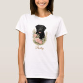 黒ラブラドールの花の肖像 Tシャツ (正面)
