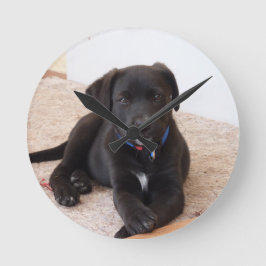 黒ラブラドールレトリバー子犬 ラウンド壁時計