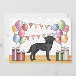 黒ラブラドールレトリバー ラブ パステルカラーのお誕生日おめでとう 招待状
