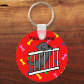 黒ラブラドール子犬の漫画 キーホルダー (正面)