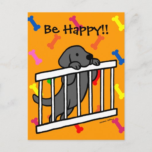 黒ラブラドール子犬の漫画 ポストカード (正面)