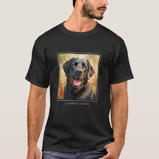 黒ラブラドール犬 庭の花 絵画 ペットママ Tシャツ (正面)