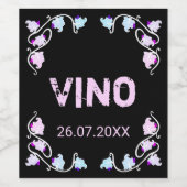 黒ラベルのブドウつる植物 ワインラベル (シングルラベル)