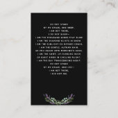 黒ラベンダー花模様写真葬式祈りの言葉カード 名刺 (裏面)