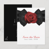 黒リボンと赤いバラのエレガントなSave the Date 案内ポストカード (正面/裏面)