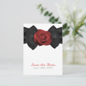 黒リボンと赤いバラのエレガントなSave the Date 案内ポストカード (スタンド正面)