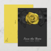 黒リボンと黄色のバラのSave the Date 任意の色 案内ポストカード (正面/裏面)