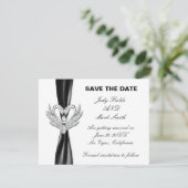 黒リボン シルバー スワン Save The Date カード (スタンド正面)