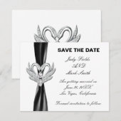 黒リボン シルバー スワン Save The Date カード (正面/裏面)