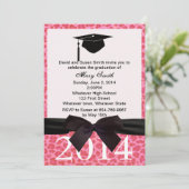 黒リボン ピンク レオパード 卒業おめでとう 招待状 (スタンド正面)