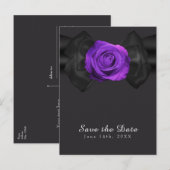 黒リボン & 紫のバラ Save the Date 任意の色 案内ポストカード (正面/裏面)