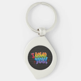 黒レンガの壁に落書きで「I Love You!」 キーホルダー
