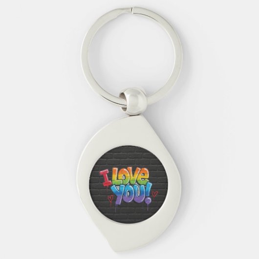 黒レンガの壁に落書きで「I Love You!」 キーホルダー (正面)
