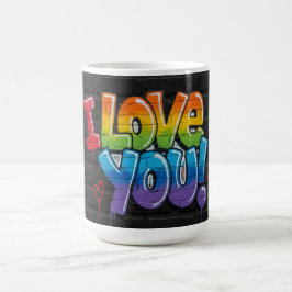 黒レンガの壁に落書きで「I Love You!」 コーヒーマグカップ