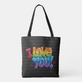 黒レンガの壁に落書きで「I Love You!」 トートバッグ (裏面)