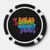 黒レンガの壁に落書きで「I Love You!」 ポーカーチップ (裏面)