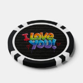 黒レンガの壁に落書きで「I Love You!」 ポーカーチップ (シングル)