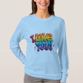 黒レンガの壁に落書きで「I Love You!」 Tシャツ